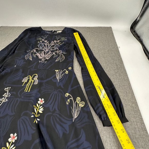 Ann Taylor LOFT Floral Dress Long Sleeve Blue Black Sz 4 Business‎ Work Event - Picture 7 of 15
